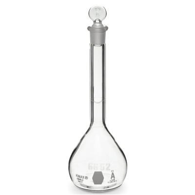 Matraz volumétrico de vidrio clase A  aforado  200 ml con boca y tapón esmerilado