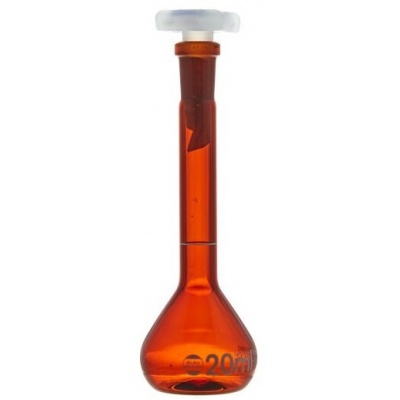 Matraz volumétrico de vidrio clase A  aforado  20 ml con tapón de plástico
